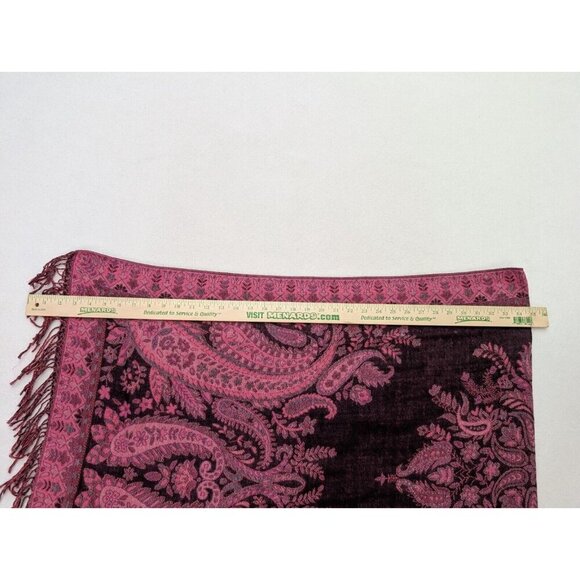 Women's Scarf Wrap Pink Paisley Woven Fringe Rectangle - Picture 6 of 9